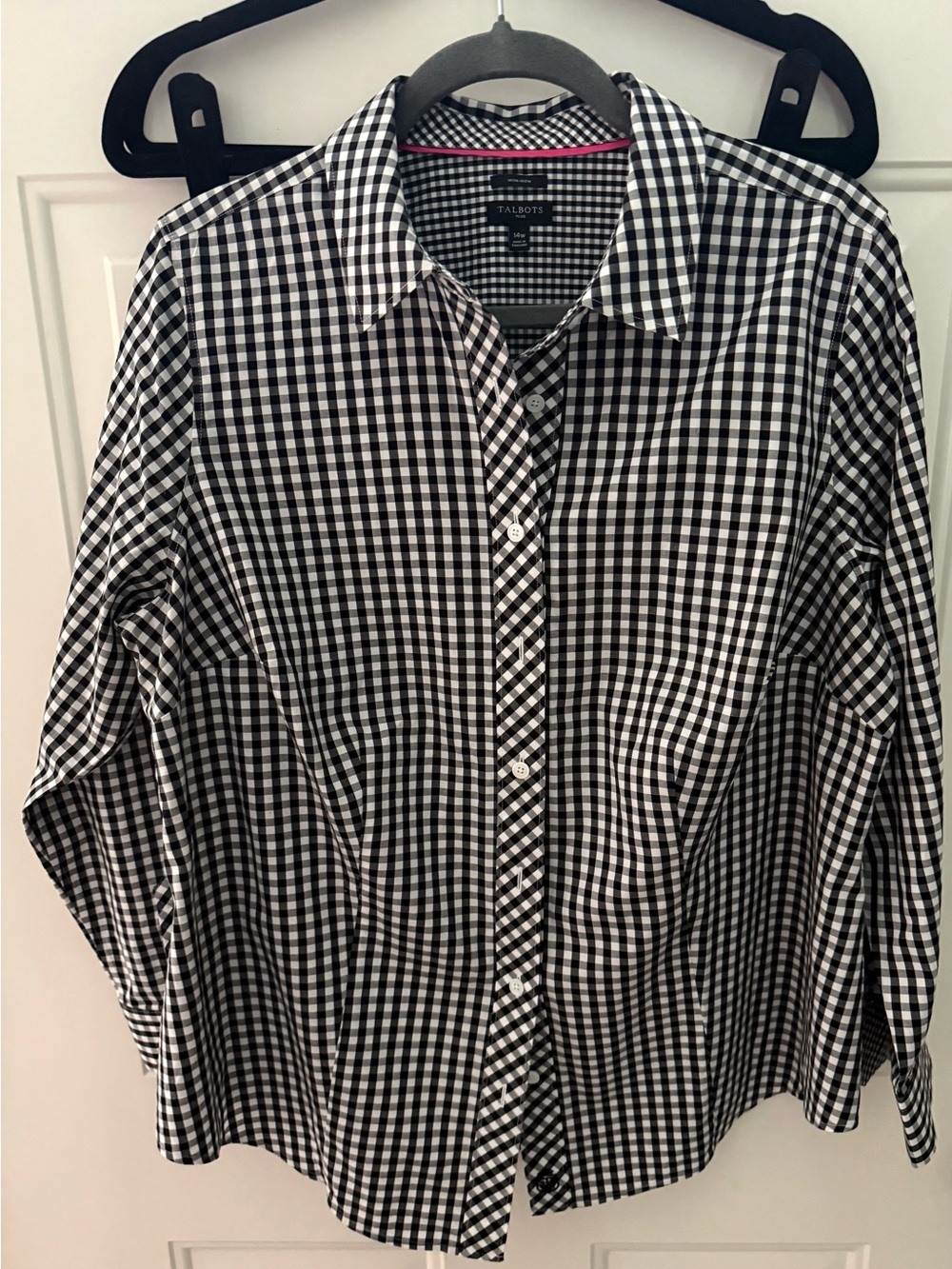Talbots Black and White Gingham Button-Down Shirt NWOT